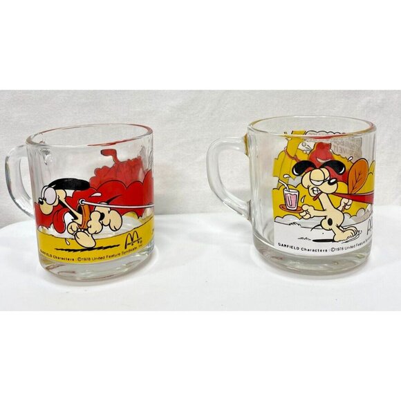 Set of 4 Garfield 1978 McDonalds Glass Mugs Coffee Cups Jim Davis Odie VTG - Picture 4 of 15